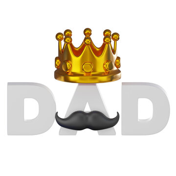 3D render, Dad King Crown. Icon illustration