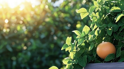 Sunlit Grapefruit on Lush Green Citrus Tree Branch