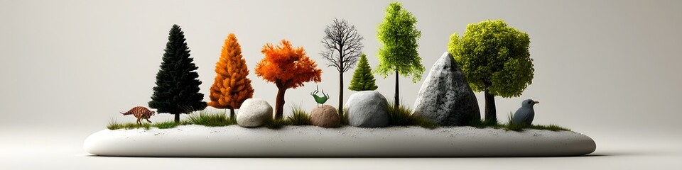 Poster - This 3D rendered image depicts a conceptual diagram illustrating the varying occurrence and distribution of different species within a natural ecosystem