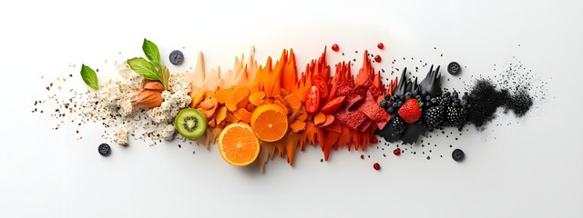 Poster - this image depicts a colorful and visually striking composition of various fruits vegetables and oth