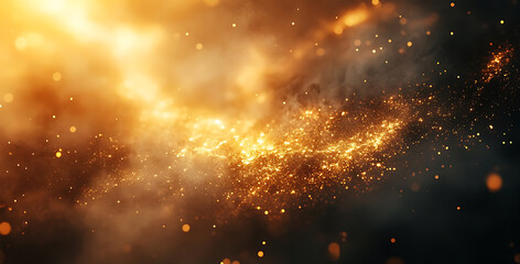 Wall Mural - an abstract image presents a cosmic vista, with swirling golden particles. the scene emanates an eth