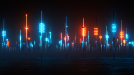 Poster - Dynamic neon light installation displaying technology and innovation in a futuristic urban environment