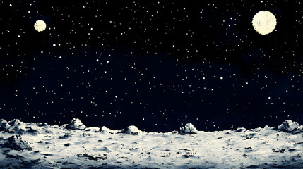 pixelated lunar landscape under starry night sky with detailed moon surface and celestial glow in re