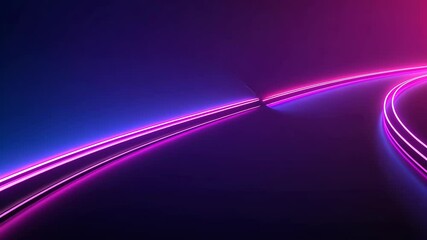 Poster - Abstract rendering of luminous neon lines creating a futuristic path on a dark surface with blue and pink gradient