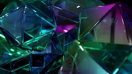 Poster - Modern background with polygonal crystals. An abstract 3D geometric gem design. The looping animation of diamond reflection crystals.