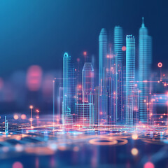 Fototapete - Futuristic cityscape development urban environment digital art technology visualization modern perspective