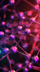 Poster - Colorful molecular structure with interconnected atoms in a vibrant scene showcasing scientific creativity and innovation