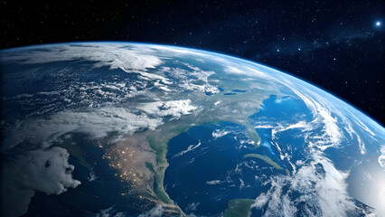 Wall Mural - A stunning satellite view of North America illuminated by city lights against the backdrop of space.