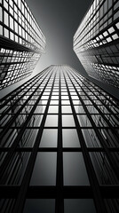 Poster - Low Angle View of Modern Skyscrapers in Black and White