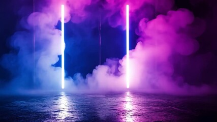 Poster - Abstract Background with Colorful Neon Lights and Fog in a Studio Setting for Creative Designs and Modern Art Projects