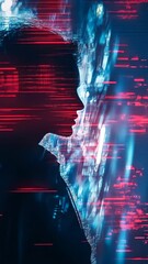 Poster - Silhouette of a person against a backdrop of abstract digital patterns in a futuristic setting