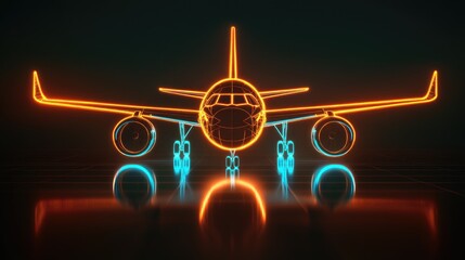 Wall Mural - neon airplane on runway