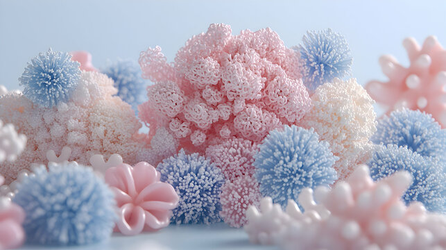Pastel Pink and Blue 3D Rendered Abstract Shapes