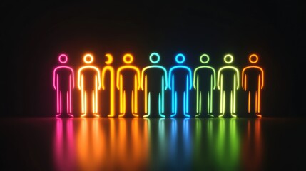 Wall Mural - colorful neon silhouettes of people in a row