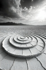 Poster - Monochrome Spiral Sand Pattern in Desert Landscape