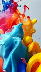 Poster - Abstract multicolored paint splashes create a fluid, vibrant artwork against a white background