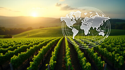 photo realistic top view of a vineyard with gps mapping overlay: symbolizing gps guided viticulture 