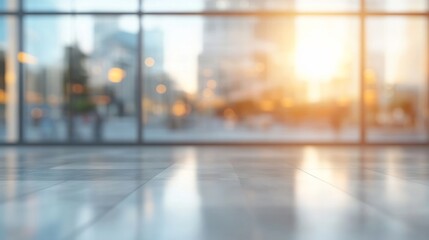 Sticker - Reflected sunlight floods through large glass windows onto floor