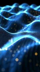 Poster - Waves of light create a mesmerizing visual effect with shimmering particles and glowing contours in a dark setting