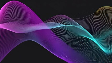 Poster - Flowing lines of purple, blue, and yellow weave against a dark background creating a dynamic pattern
