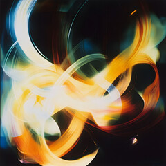 Wall Mural - A painting of a flame with a yellow and blue swirl