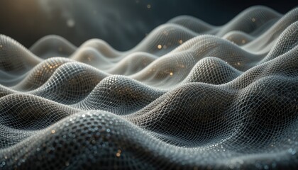 Poster - Dynamic wave patterns in abstract 3d visualization virtual environment digital art cinematic perspective concept of motion and fluidity