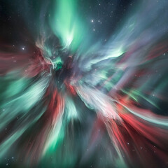 Wall Mural - A colorful, swirling galaxy with green, red, and blue hues