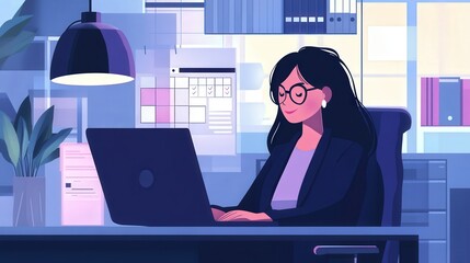 Poster - businesswoman utilizing digital tools on a laptop to track her daily tasks and mark off completed on