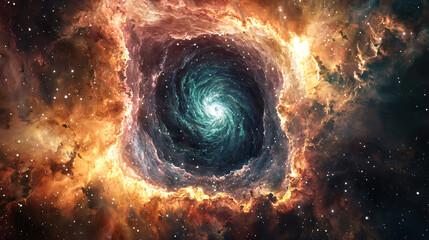 Poster - Spiral galaxy in the cosmic space-time continuum with a soft ambient glow evoking a sense of wonder and ethereal beauty.