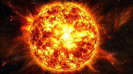 Poster - Brilliant sun in the sky casting warmth and light over the landscape creating a beautiful cosmic display of energy and life.