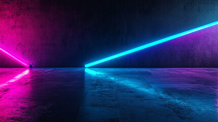 Poster - Abstract concrete room with neon lights creating a futuristic and modern atmosphere and reflections