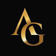 Aufkleber - The image shows a flat monogram logo design of an initial letter AG in classic serif font in gold color that looks clean and elegant on a black background
