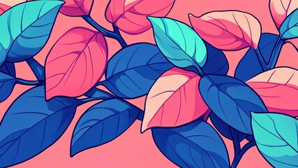 Poster - Colorful abstract leaves design in vibrant shades against a soft pink background showcasing a modern artistic style