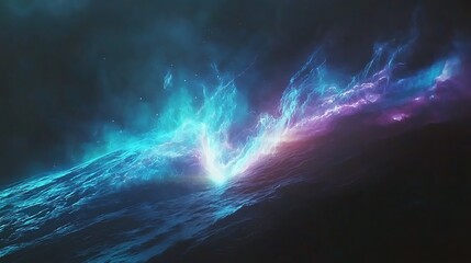 Wall Mural - A blue and purple space with a bright light in the middle