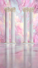 Poster - Pastel Pink and White Marble Columns Reflecting on Polished Floor