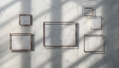 Poster - Artistic shadow play featuring framed structures on minimalist wall contemporary gallery visual art indoor top-down perspective aesthetic design concepts