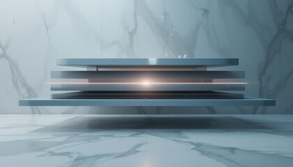 Poster - Floating layers of technology showcase modern interior digital art minimalist environment abstract viewpoint innovative concept