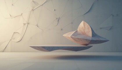 Poster - Floating geometric sculpture modern studio digital art minimalist design close-up view conceptual exploration