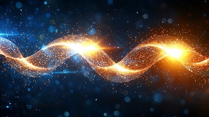 Wall Mural - a blue and orange wave of light with a lot of sparkles