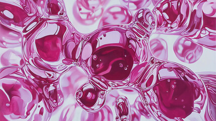 Poster - Playful bunch of pink bubbles floating in a dreamlike surreal environment creating a volumetric scene full of whimsy and fantasy.