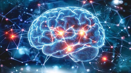 Wall Mural - a brain with red and blue lines surrounding it