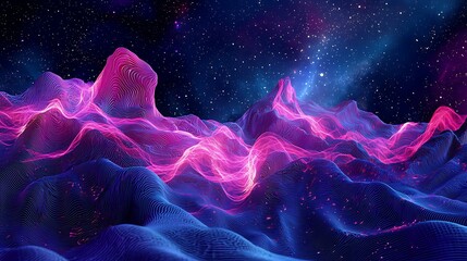 Wall Mural - A blue and pink mountain range with purple and blue stars in the background