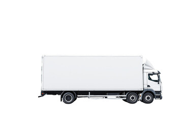 Aufkleber - White cargo delivery truck isolated in clean cutout style on white background, ideal for collage, layout, or abstract transport concept. Ai generative