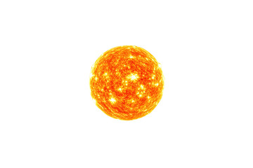 Poster - Glowing sun isolated, fiery orange texture, white background, closeup concept of energy or astronomy, clean cutout element. Ai generative
