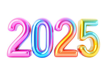 Poster - Bright 2025 balloon-style numbers isolated in glossy colorful design on white background, concept of New Year celebration, Ai generative