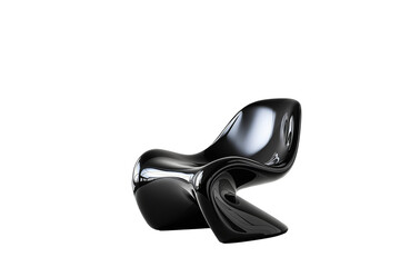 Poster - Glossy black abstract lounge chair with fluid modern shape, isolated on clean white background, concept of futuristic furniture element. Ai generative