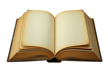 Poster - Open old book with blank yellowed pages, isolated style on white background, concept of vintage literature or storytelling. Ai generative