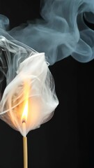 Poster - Flame ignites smoke enveloped stick against black background in a captivating visual display