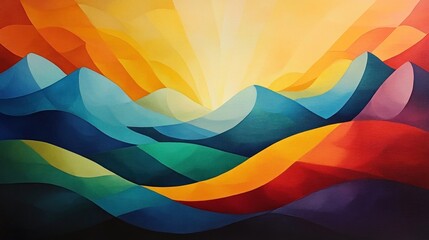 Poster - Abstract mountain range illustration with vibrant, translucent colors