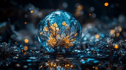 Aufkleber - Nature's hidden beauty captivating glass sphere with golden flora enchanted forest digital art magical atmosphere